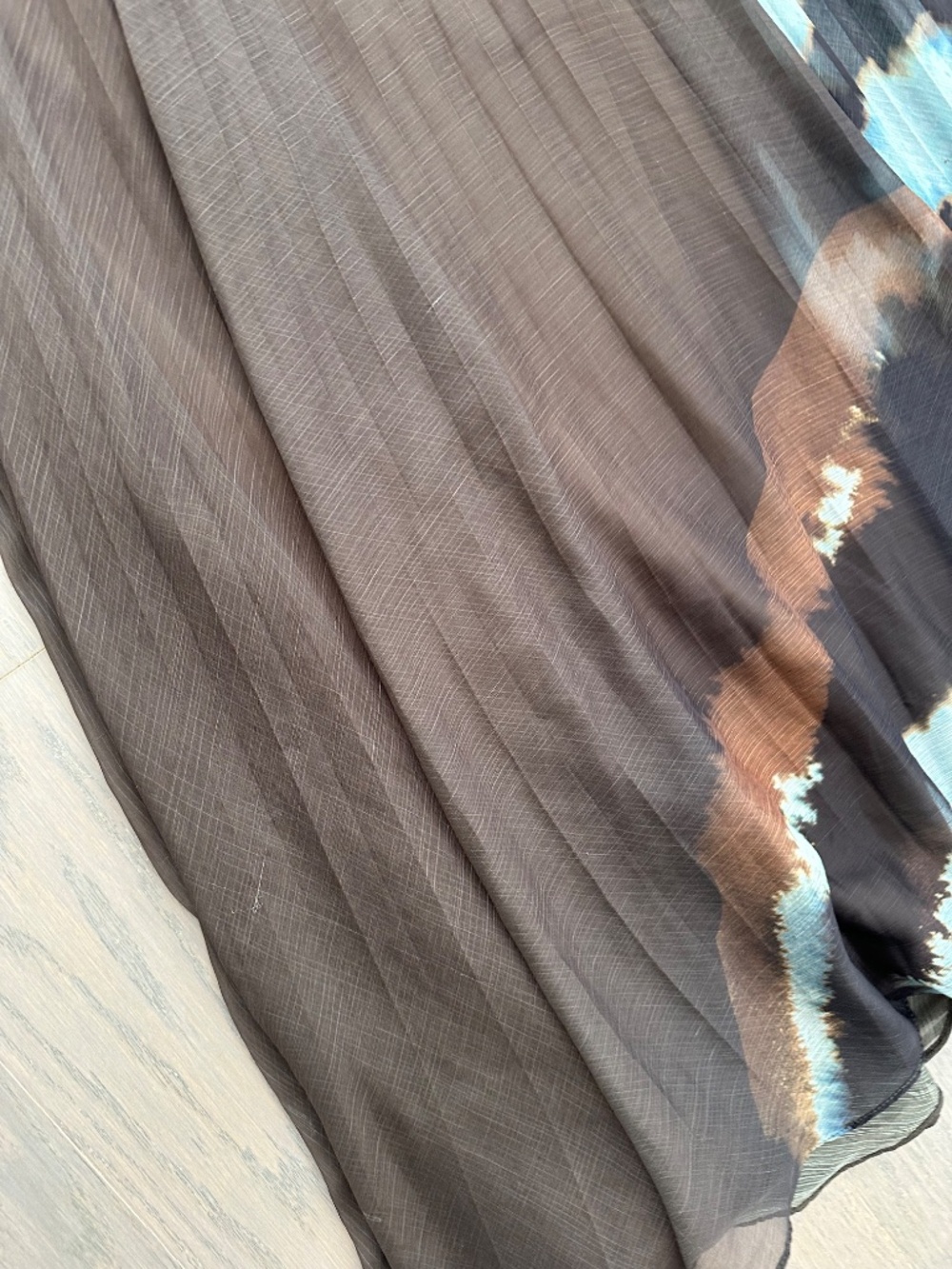 AMUR Sue Olive Green Pleated Maxi Chiffon Dress Tie Dye Gown - Size 6 - Picture 6 of 13